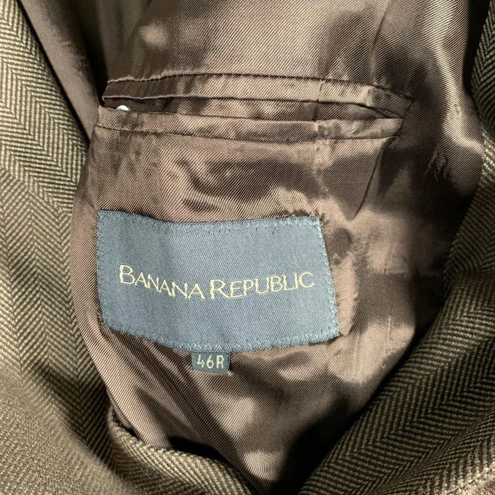 Banana‎ Republic Blazer Mens 46R Brown Herringbone Cotton Wool Sport Coat Italy